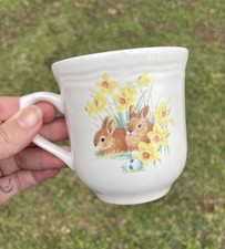 Vintage 1995 Domestications “Daffodil Bunny” Pattern Set 2 Mugs & Creamer picture