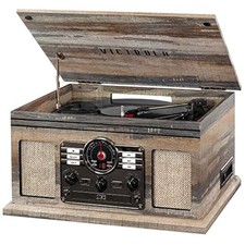 VICTROLA THE QUINCY 6-IN-1 BLUETOOTH RECORD PLAYER - GRAY picture