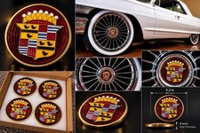 1940s Style Cadillac Crest Wheel Center Cap Emblems 3.3” Set of 4 Vintage picture