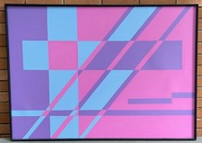 Nice Vintage 70s Hard Edge Geometric Shapes Acrylic Painting Modern Art Signed picture