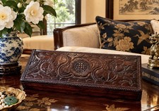 Antique Chinese Hand Carved Rosewood Box 3 Compartment FloralTrinket Jewelry Box picture