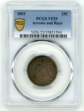 1853 Seated Liberty Silver 25c with Arrows and Rays PCGS VF25 picture