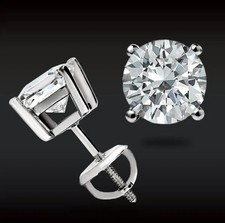 2 Ct Round Cut Lab Created Diamond Stud Earrings 14K Solid White Gold Screw BACK picture