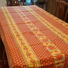 (2) Vintage French Floral, Vent Du Sud Tablecloth, Red/Yellow Approx 7'10