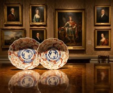Fine Pair 18thC Japanese Edo Period Scallop Form Porcelain Imari Bowl Dish Plate picture