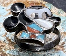 Vintage Zuni Handcrafted Sterling MultiGem Inlay Disney Mickey Mouse Ring Size 6 picture