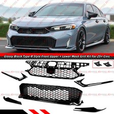 For 2025-26 Honda Civic Type-R Style Gloss Black Front Upper + Lower Mesh Grill picture