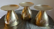 Vintage MCM Brass Pedestal Candle Holders Set Of 3 Organic Mushroom Shape picture