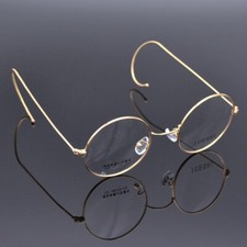 Vintage 46mm Round Eyeglass Frames Gold Wire Temples Retro Gold Metal Eyewear picture