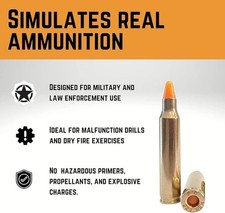 25 pack, .223 Remington Brass Dummy Rounds, Orange Tip Reusable picture