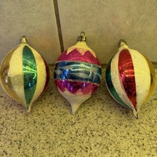 VTG 3 Poland Hand-Painted Mercury Glass Christmas Ornaments 4