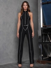 IAMGIA Beltrix Jumpsuit Black Reflective Trim Zip Front Size S NWT picture