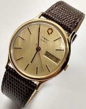 Lovely Vintage 1985 Q Timex Gold Plated Quartz Men's Watch 1980's - New Battery picture