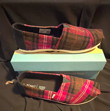 TOMS Women’s Plaid Slip-On Flats Black/Pink Closed Toe Casual picture