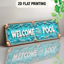 2D Vintage WELCOME to THE POOL Metal Welcome Sign Rustic Wall Art for Home Decor picture