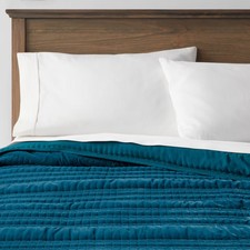 Full/Queen Lofty Velvet Quilt Dark Teal Blue - Threshold: Machine picture
