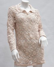 Vintage Open Lace Crochet Cotton Sweater Cottagecore Boho picture