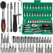 46pc Socket Wrench Set 1/4in Drive Ratchet Metric Car Repair Tool Kit Garage US picture