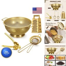 Sawysine 5 Pcs Gold Kitchen Set: 5 Quart Colander, 2 Pcs Strainer, Lemon picture