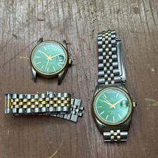 Vtg Waltham President Style Quartz Day-Date Green Vignette Dial Watch Lot x2 picture