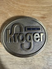 RARE Vintage 1981 Solid Brass Kroger Belt Buckle With Blue Stones picture