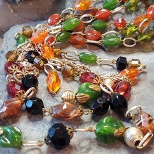 Vintage made in  Germany 3 Strand Acrylic Lucite Bead Necklace autumnal colors  picture