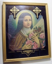 1930 Antiq Catholic religious Saint Therese Reverse oil painting on glass FC1083 picture