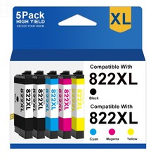 5PK 822 XL 822XL Ink Cartridges For Epson WF 3820 WF 4833 WF 4820 WF 4834 WF4830 picture