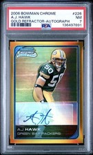 2006 Bowman Chrome AJ Hawk Gold Refractor Rookie Autograph Auto RC #48/50 PSA 7 picture