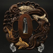 Japanese Title: katana tsuba, twin fish design, with stand, copper base, XG275 picture