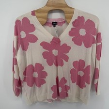 Torrid Sweater Womens 2 2X White Pink Floral V-Neck Pullover Cotton Blend New picture