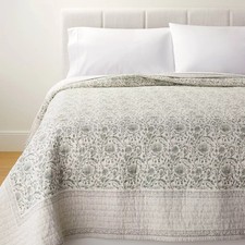 Full/Queen Decorative Border Cotton Slub Print Quilt Light Teal Green picture