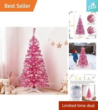 Stunning 4FT Pink Tinsel Christmas Tree with 8 Lighting Modes forFestive Decor picture