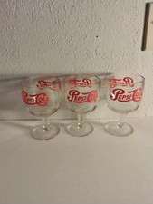 VTG Pepsi-Cola Red Thumbprint Schooner 6” Stem Glasses - Set of 3 picture