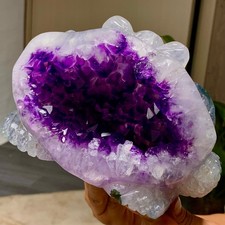 5.53LB Natural Amethyst agate geode quartz crystal Hand carved money Toad picture