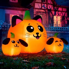 JOYIN 5ft Halloween Inflatable Pumpkin Cat Dog Head Yard Decor w LED Lights picture