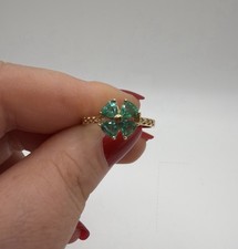 Vintage 9ct Solid Gold Natural Emerald Four Leaf Clover Ring Birmingham picture