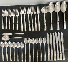 42pc Vintage Oneida Morning Star Silverplate Flatware Set 1948 w/ Gravy Ladle picture