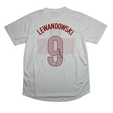 Autographed/Signed Robert Lewandowski Poland White Soccer Jersey Beckett BAS COA picture