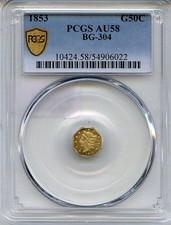 1853 G50C California Fractional Gold / BG-304 PCGS AU58 / Better Period One LR5 picture