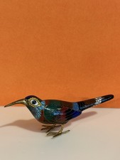 Vintage Chinese Cloisonne Multicolored Enameled Bird / Brass Beak and Feet & BOX picture