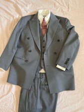 Custom Tailored Men’s Vintage Style Double Breasted 3-Piece Suit Pleats Vest picture