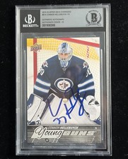 Connor Hellebuyck Signed 2015-16 UD Jumbo Young Guns RC #214 BAS Auto 10 Grade picture