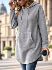 Women’s Hoodie Tunic Dress Long Sleeve Pullover Sweatshirt Casual Gray Top picture