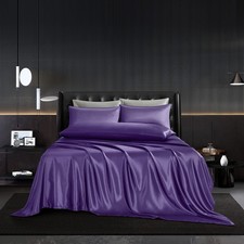 5Pcs Purple Satin Sheets Set - Queen Size, Breathable Luxury Bedding Sheets w... picture