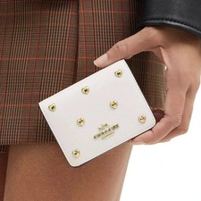 NWT Coach Mini Ivory Wallet On A Chain With Goldtone Heart Rivets CDE97 picture