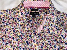 Talbots Perfect Shirt Tossed Floral Ditsy Pink White Cotton Stretch Spring EUC picture