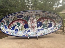 LE SOUK TUNISIA Fish Motif Hand Painted Serving Platter Dish Oval  21