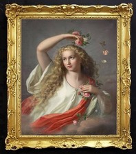 Hand Painted Classical Oil Painting Goddess with Roses Art Canvas Vintage Style picture