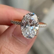 3CTW Oval Cut D Moissanite Hidden Halo Engagement Ring In 14k Yellow Gold Plated picture